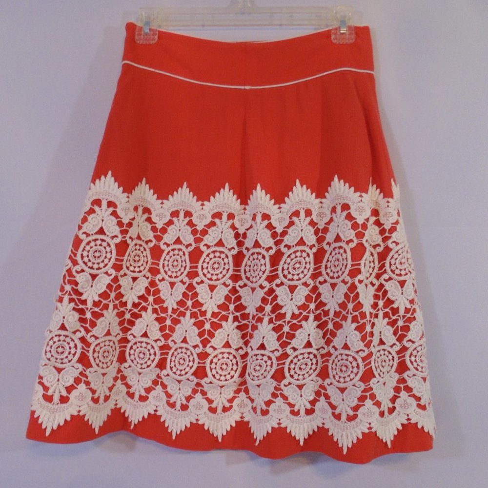 Anthropologie Floreat Orange Skirt White Lace Overlay Size-see description - Picture 2 of 4